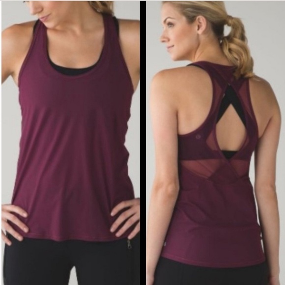 Lululemon Tranquil Tank Top Red Grape Purple Mesh Open Back Sheen - Picture 6 of 7